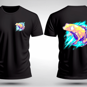 Diseño artístico de ilustración de rana neón para poleras personalizadas