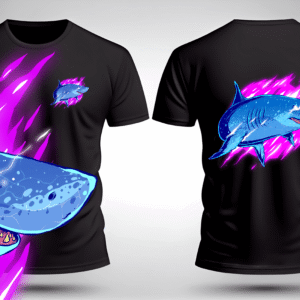 Diseño artístico de ilustración de tiburón neón para poleras personalizadas