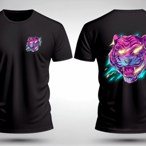 Diseño artístico de ilustración de tigre neón para poleras personalizadas